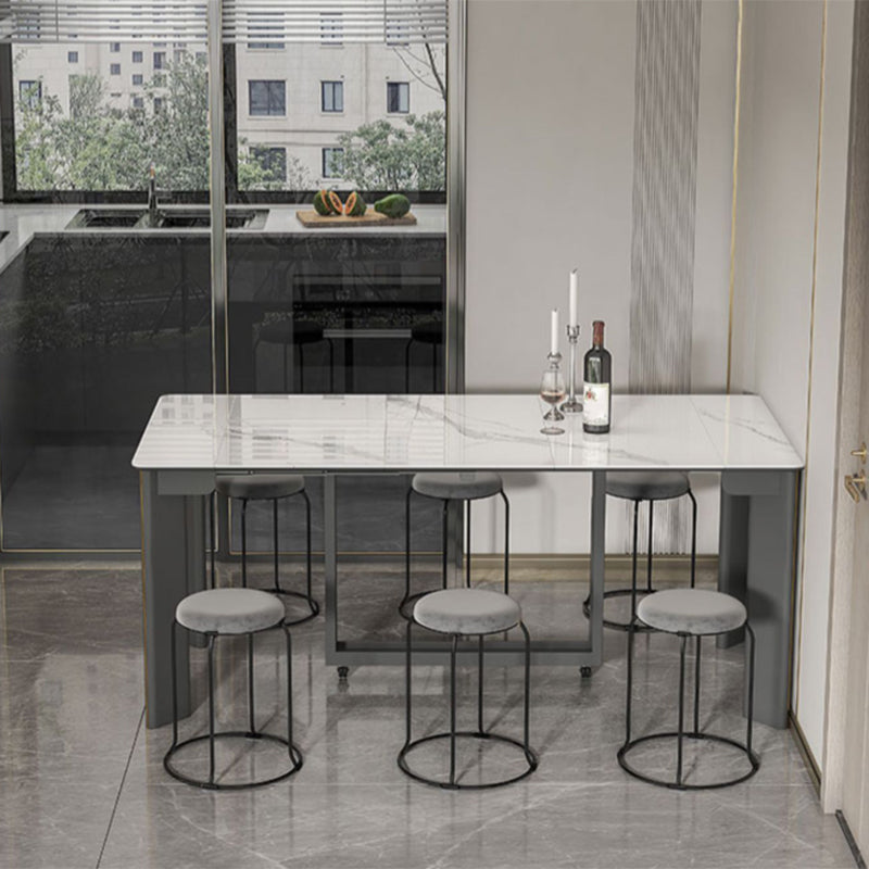 Rectangle Folding Dining Table Wood and Stone Dining Table for Dining Room