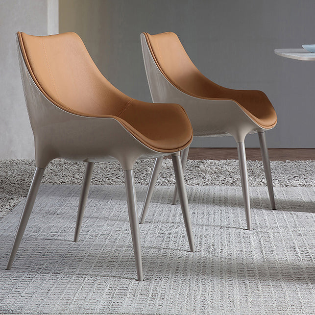 Noordse armloze rugleun lederen stoel met metalen benen voor eetkamer