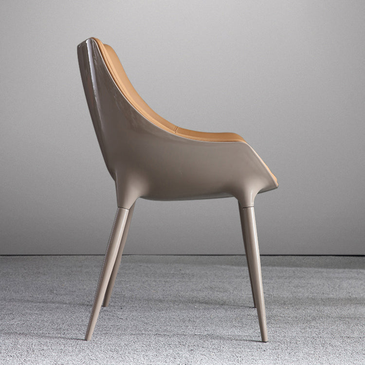 Noordse armloze rugleun lederen stoel met metalen benen voor eetkamer