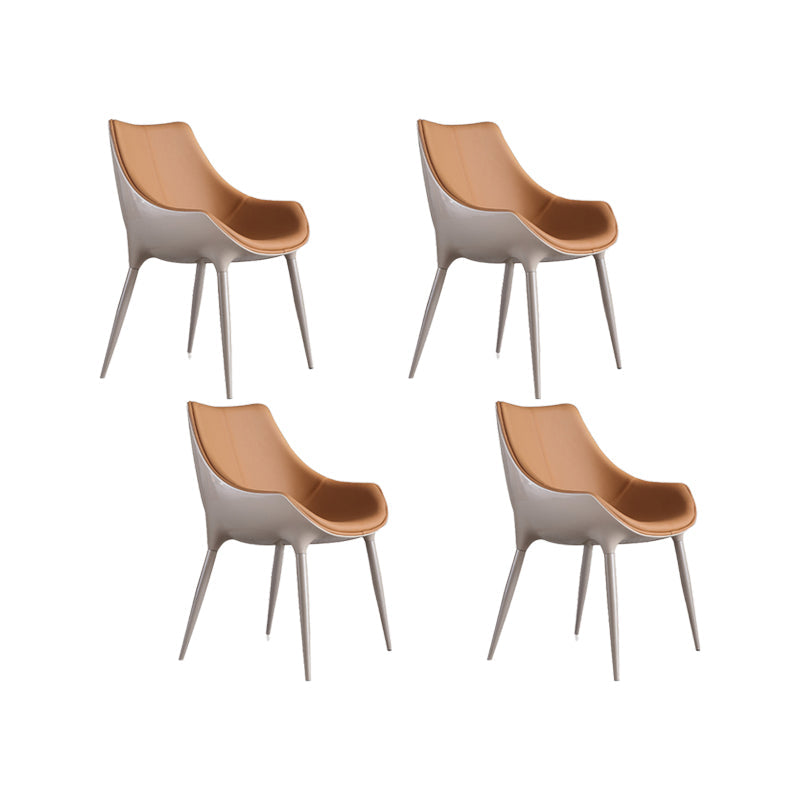 Noordse armloze rugleun lederen stoel met metalen benen voor eetkamer