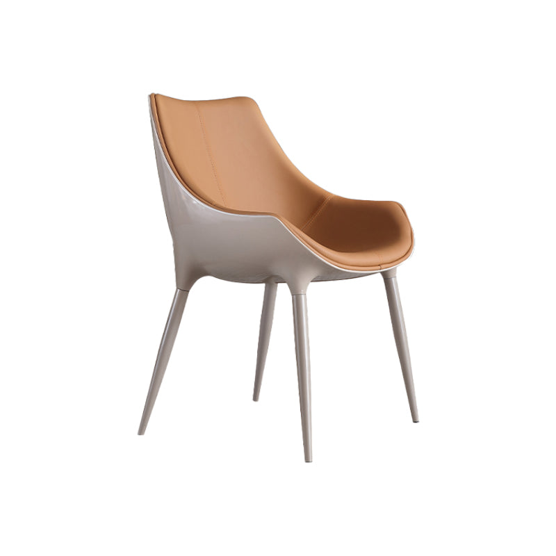 Noordse armloze rugleun lederen stoel met metalen benen voor eetkamer