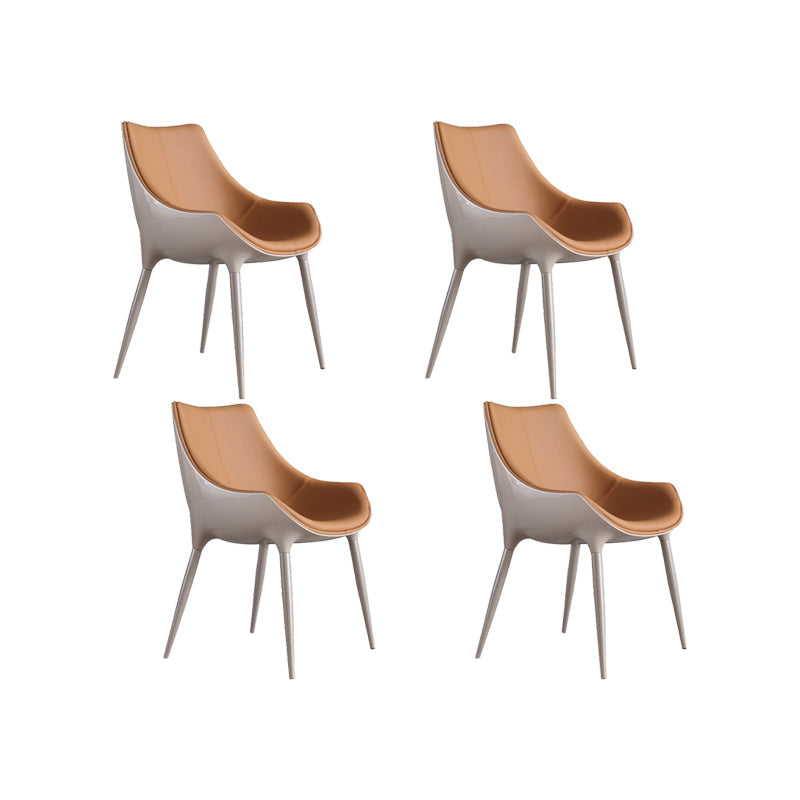 Noordse armloze rugleun lederen stoel met metalen benen voor eetkamer