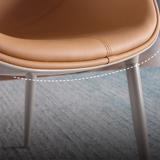 Noordse armloze rugleun lederen stoel met metalen benen voor eetkamer