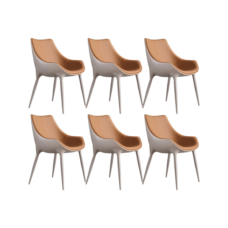 Noordse armloze rugleun lederen stoel met metalen benen voor eetkamer