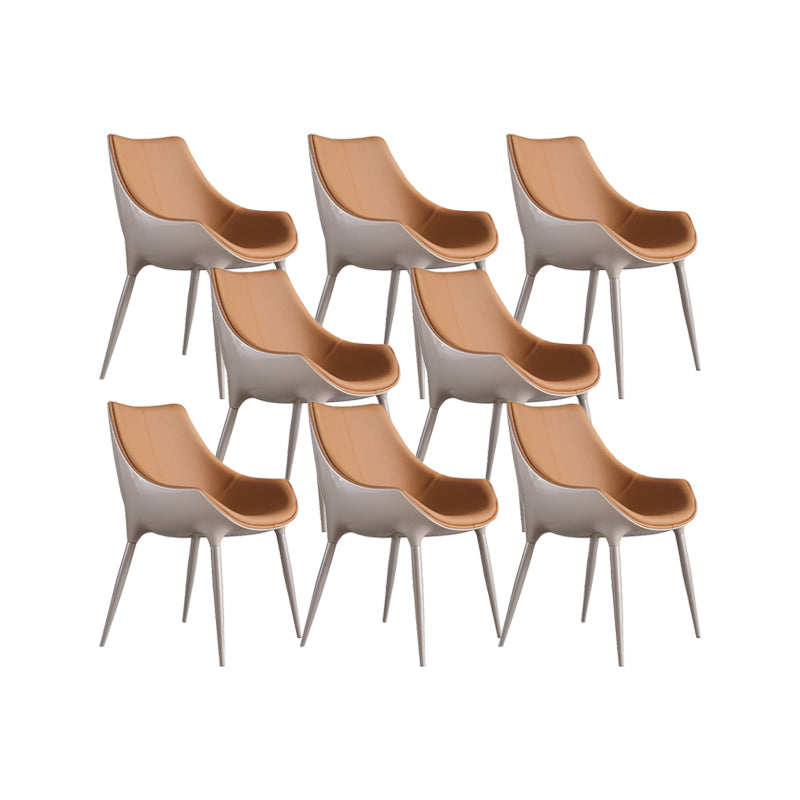 Noordse armloze rugleun lederen stoel met metalen benen voor eetkamer