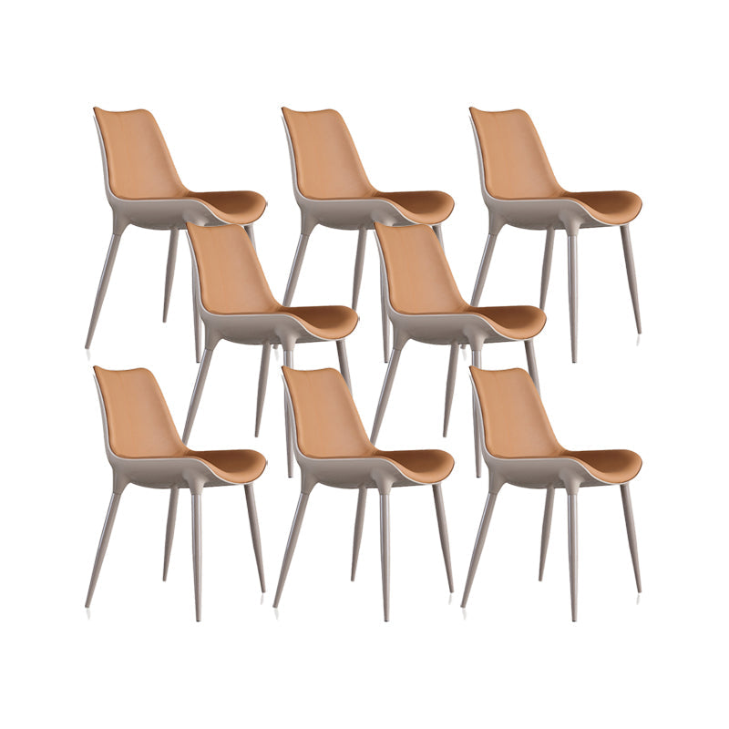 Noordse armloze rugleun lederen stoel met metalen benen voor eetkamer