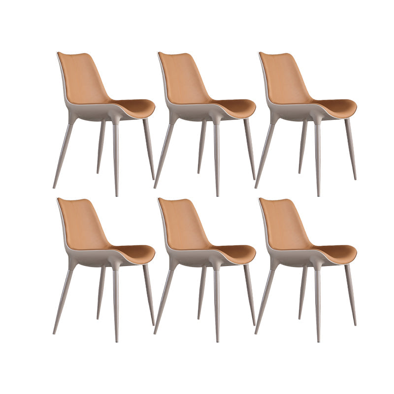 Noordse armloze rugleun lederen stoel met metalen benen voor eetkamer