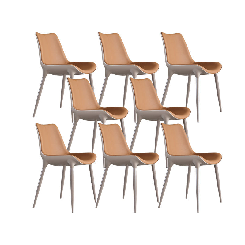 Noordse armloze rugleun lederen stoel met metalen benen voor eetkamer