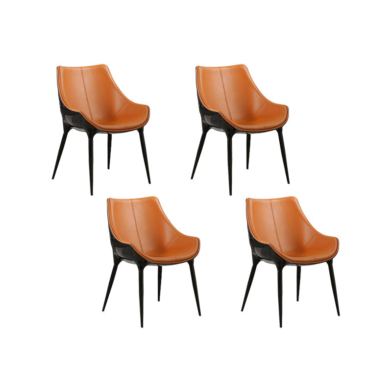 Noordse armloze rugleun lederen stoel met metalen benen voor eetkamer