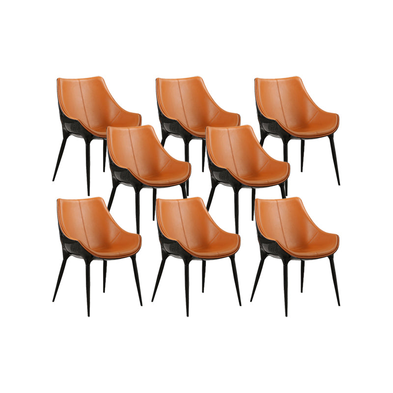 Noordse armloze rugleun lederen stoel met metalen benen voor eetkamer