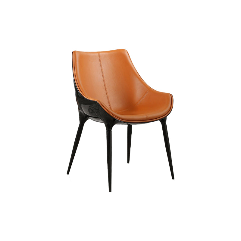 Noordse armloze rugleun lederen stoel met metalen benen voor eetkamer