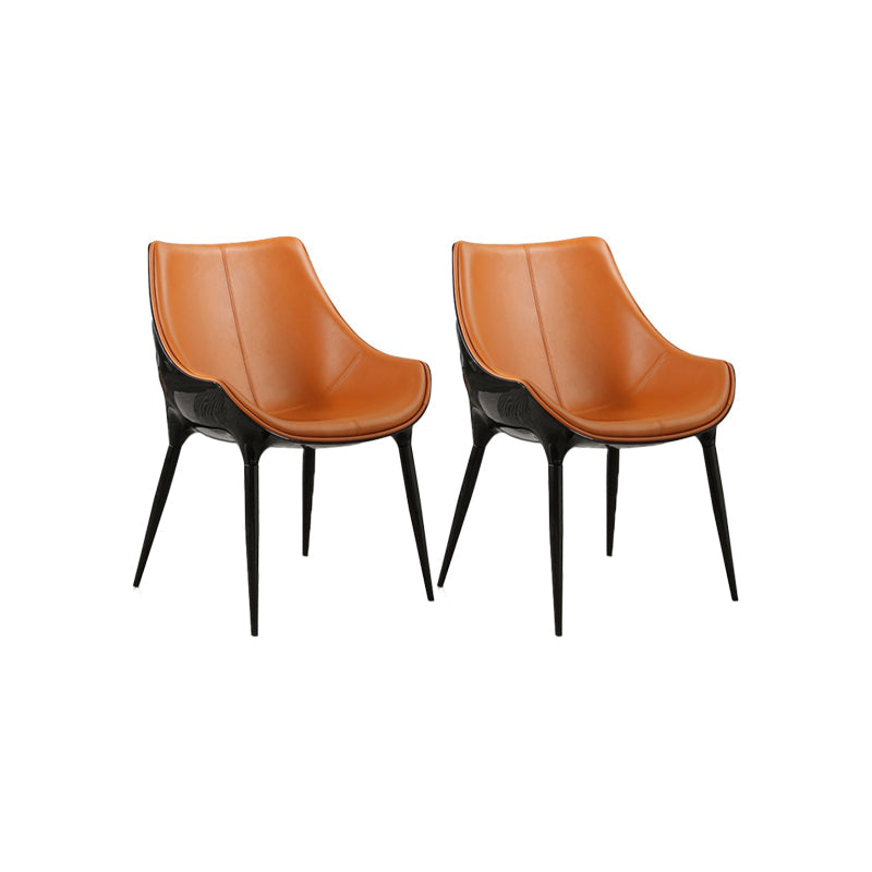 Noordse armloze rugleun lederen stoel met metalen benen voor eetkamer