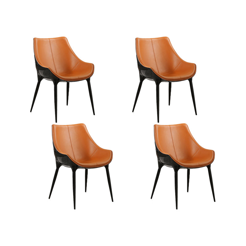 Noordse armloze rugleun lederen stoel met metalen benen voor eetkamer