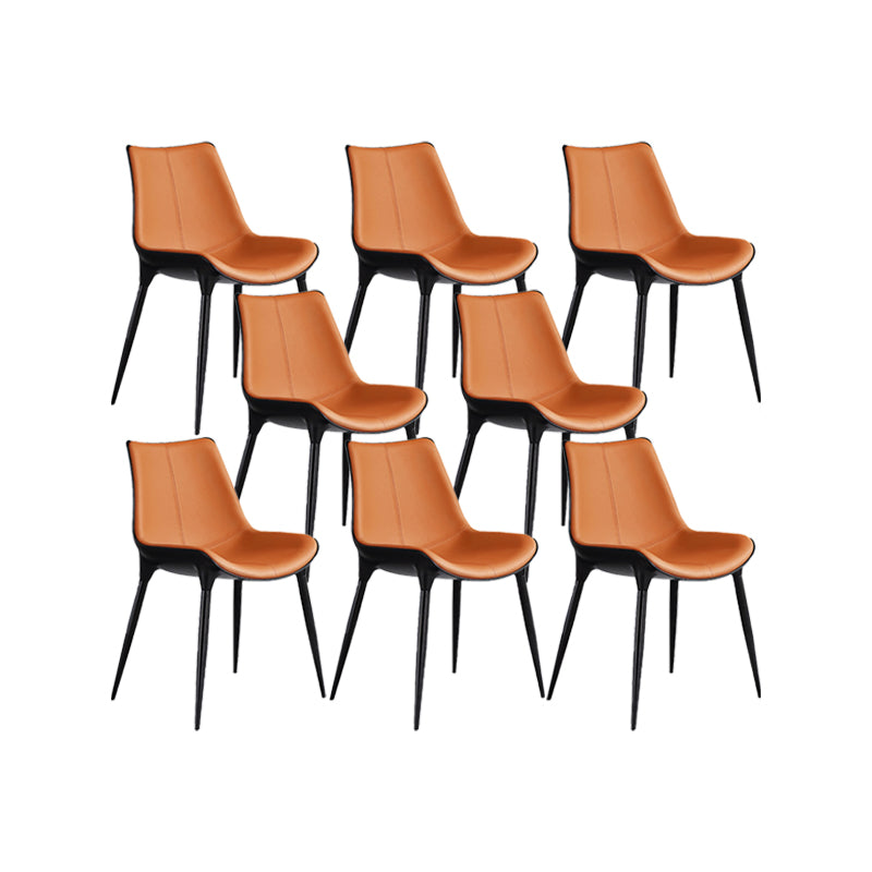 Noordse armloze rugleun lederen stoel met metalen benen voor eetkamer