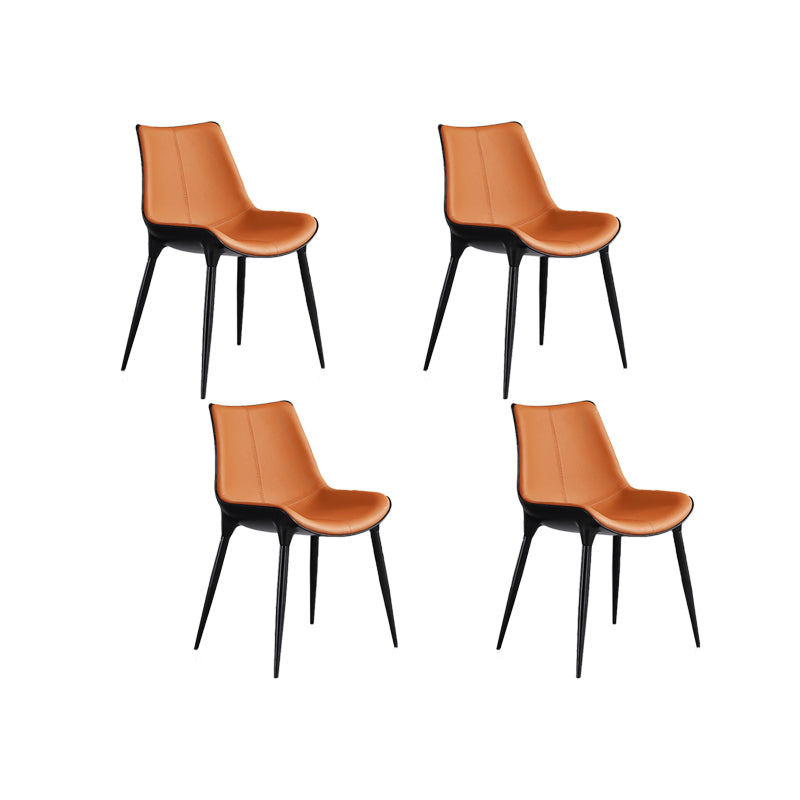 Noordse armloze rugleun lederen stoel met metalen benen voor eetkamer