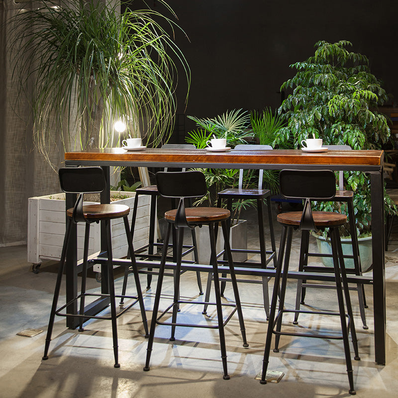 Table de salle à manger de bar de style industriel, tabouret de bar en bois massif avec base noire