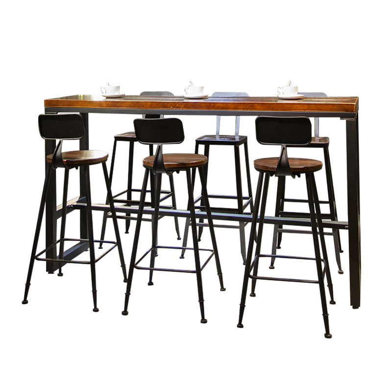 Table de salle à manger de bar de style industriel, tabouret de bar en bois massif avec base noire