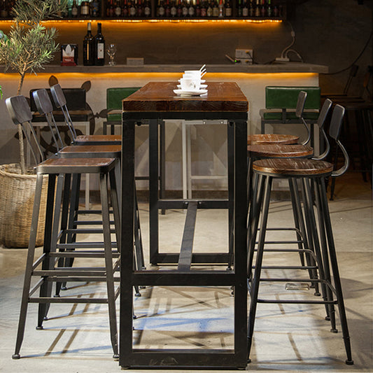 Mesa de comedor de barra de estilo industrial Mesa de taburete de barra de madera maciza con base negra