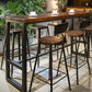 Table de salle à manger de bar de style industriel, tabouret de bar en bois massif avec base noire