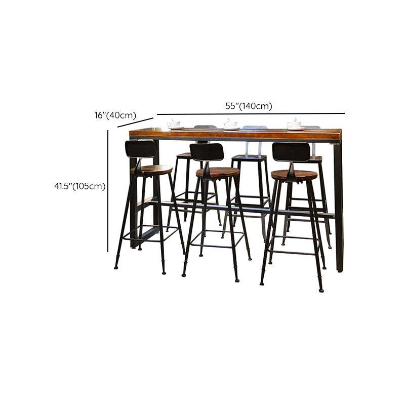 Table de salle à manger de bar de style industriel, tabouret de bar en bois massif avec base noire