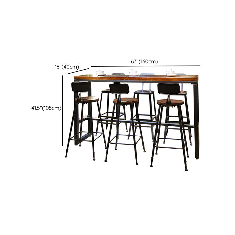 Table de salle à manger de bar de style industriel, tabouret de bar en bois massif avec base noire