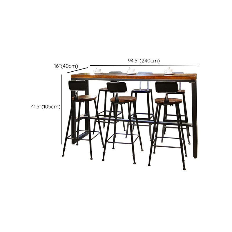 Table de salle à manger de bar de style industriel, tabouret de bar en bois massif avec base noire