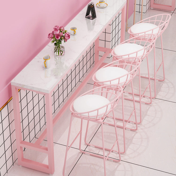 Glam Rectangle Bar Stool Table White Top Pub Table with Pink Base Clearhalo 'Bar Furniture' 'Bar Tables' 'bar_tables' 'furn' 'furn_bar_tables' 'Furniture' 'Kitchen & Dining Furniture' 7477935