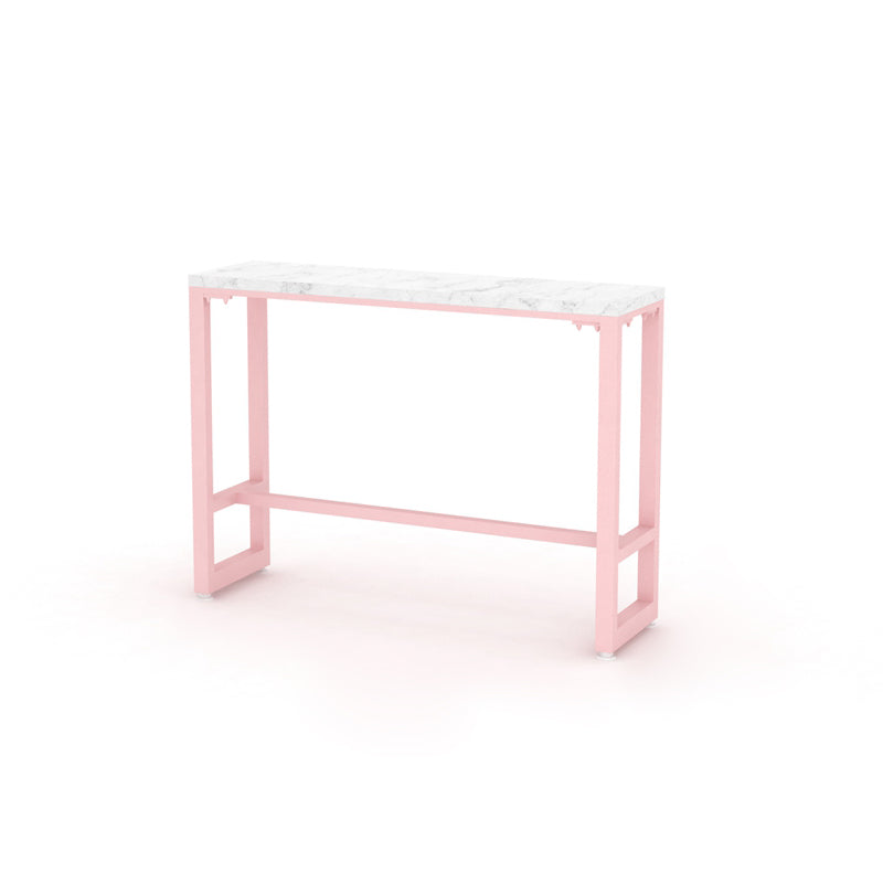 Glam Rectangle Bar Stool Table White Top Pub Table with Pink Base 55.1"L x 15.7"W x 41.3"H Faux Marble Without Chairs Clearhalo 'Bar Furniture' 'Bar Tables' 'bar_tables' 'furn' 'furn_bar_tables' 'Furniture' 'Kitchen & Dining Furniture' 7477937