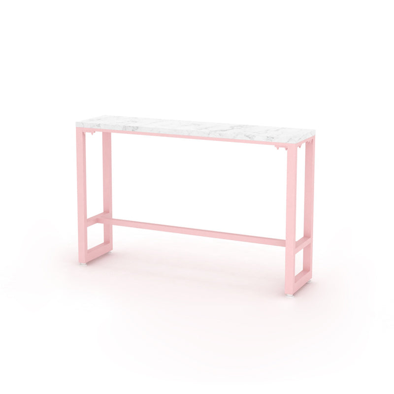 Glam Rectangle Bar Stool Table White Top Pub Table with Pink Base 63"L x 15.7"W x 41.3"H Faux Marble Without Chairs Clearhalo 'Bar Furniture' 'Bar Tables' 'bar_tables' 'furn' 'furn_bar_tables' 'Furniture' 'Kitchen & Dining Furniture' 7477940