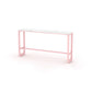 Glam Rectangle Bar Stool Table White Top Pub Table with Pink Base 78.7"L x 15.7"W x 41.3"H Faux Marble Without Chairs Clearhalo 'Bar Furniture' 'Bar Tables' 'bar_tables' 'furn' 'furn_bar_tables' 'Furniture' 'Kitchen & Dining Furniture' 7477943