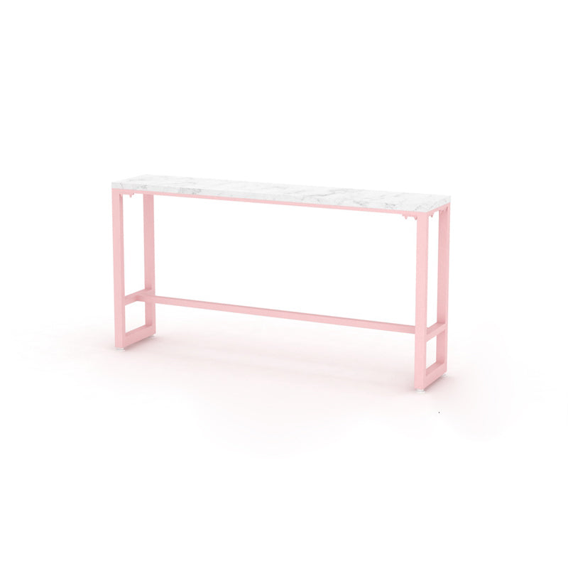 Glam Rectangle Bar Stool Table White Top Pub Table with Pink Base 78.7"L x 15.7"W x 41.3"H Faux Marble Without Chairs Clearhalo 'Bar Furniture' 'Bar Tables' 'bar_tables' 'furn' 'furn_bar_tables' 'Furniture' 'Kitchen & Dining Furniture' 7477943