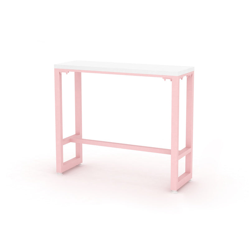 Glam Rectangle Bar Stool Table White Top Pub Table with Pink Base 47.2"L x 15.7"W x 41.3"H Wood Without Chairs Clearhalo 'Bar Furniture' 'Bar Tables' 'bar_tables' 'furn' 'furn_bar_tables' 'Furniture' 'Kitchen & Dining Furniture' 7477947