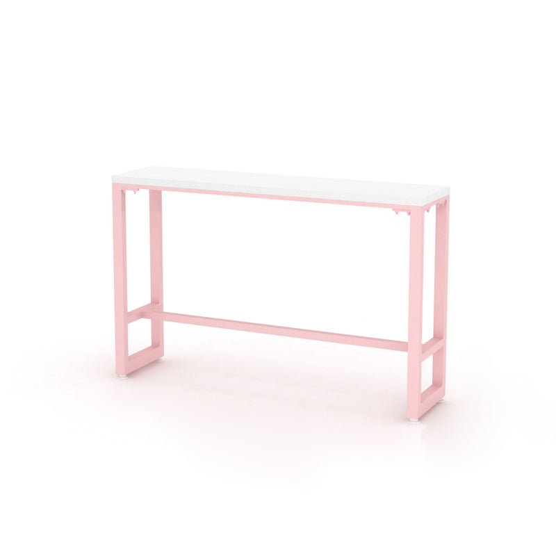 Glam Rectangle Bar Stool Table White Top Pub Table with Pink Base 63"L x 15.7"W x 41.3"H Wood Without Chairs Clearhalo 'Bar Furniture' 'Bar Tables' 'bar_tables' 'furn' 'furn_bar_tables' 'Furniture' 'Kitchen & Dining Furniture' 7477952