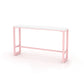 Glam Rectangle Bar Stool Table White Top Pub Table with Pink Base 70.9"L x 15.7"W x 41.3"H Wood Without Chairs Clearhalo 'Bar Furniture' 'Bar Tables' 'bar_tables' 'furn' 'furn_bar_tables' 'Furniture' 'Kitchen & Dining Furniture' 7477954