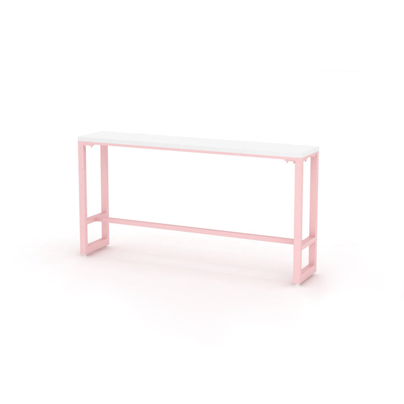 Glam Rectangle Bar Stool Table White Top Pub Table with Pink Base 78.7"L x 15.7"W x 41.3"H Wood Without Chairs Clearhalo 'Bar Furniture' 'Bar Tables' 'bar_tables' 'furn' 'furn_bar_tables' 'Furniture' 'Kitchen & Dining Furniture' 7477955