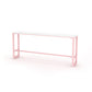 Glam Rectangle Bar Stool Table White Top Pub Table with Pink Base 94.5"L x 15.7"W x 41.3"H Wood Without Chairs Clearhalo 'Bar Furniture' 'Bar Tables' 'bar_tables' 'furn' 'furn_bar_tables' 'Furniture' 'Kitchen & Dining Furniture' 7477957