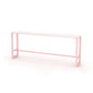 Glam Rectangle Bar Stool Table White Top Pub Table with Pink Base 102.4"L x 15.7"W x 41.3"H Wood Without Chairs Clearhalo 'Bar Furniture' 'Bar Tables' 'bar_tables' 'furn' 'furn_bar_tables' 'Furniture' 'Kitchen & Dining Furniture' 7477958