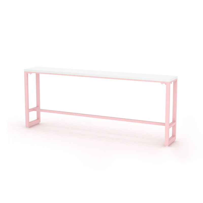 Glam Rectangle Bar Stool Table White Top Pub Table with Pink Base 102.4"L x 15.7"W x 41.3"H Wood Without Chairs Clearhalo 'Bar Furniture' 'Bar Tables' 'bar_tables' 'furn' 'furn_bar_tables' 'Furniture' 'Kitchen & Dining Furniture' 7477958