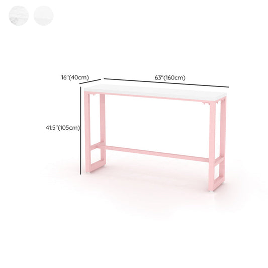 Glam Rectangle Bar Stool Table White Top Pub Table with Pink Base Clearhalo 'Bar Furniture' 'Bar Tables' 'bar_tables' 'furn' 'furn_bar_tables' 'Furniture' 'Kitchen & Dining Furniture' 7477962