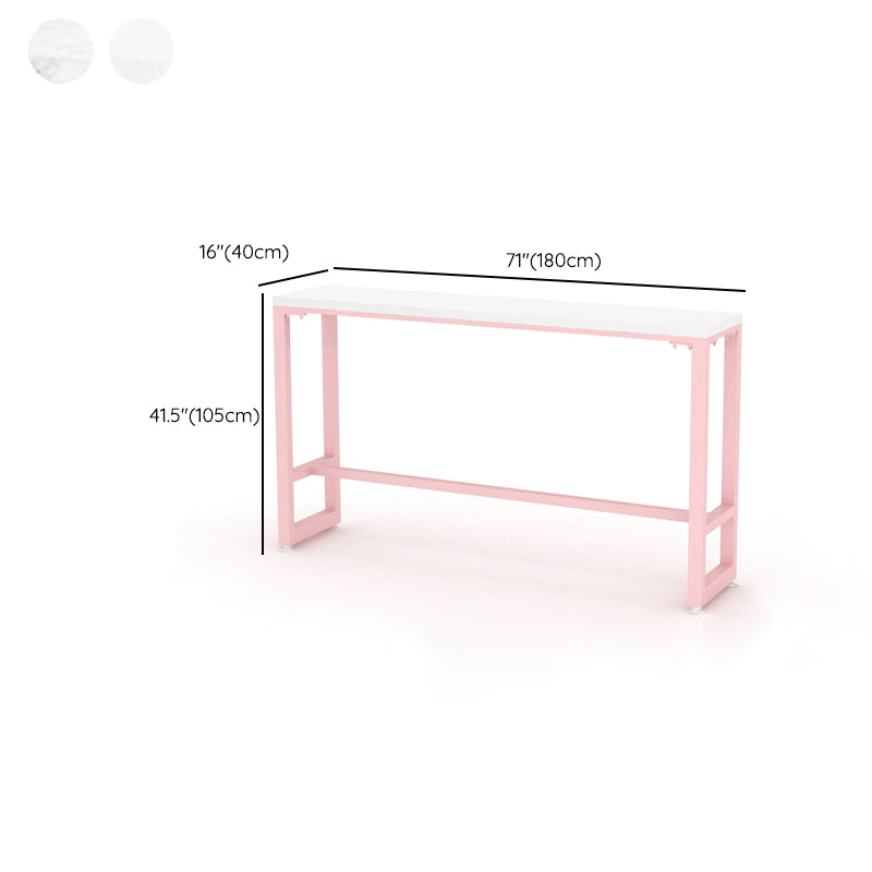 Glam Rectangle Bar Stool Table White Top Pub Table with Pink Base Clearhalo 'Bar Furniture' 'Bar Tables' 'bar_tables' 'furn' 'furn_bar_tables' 'Furniture' 'Kitchen & Dining Furniture' 7477963