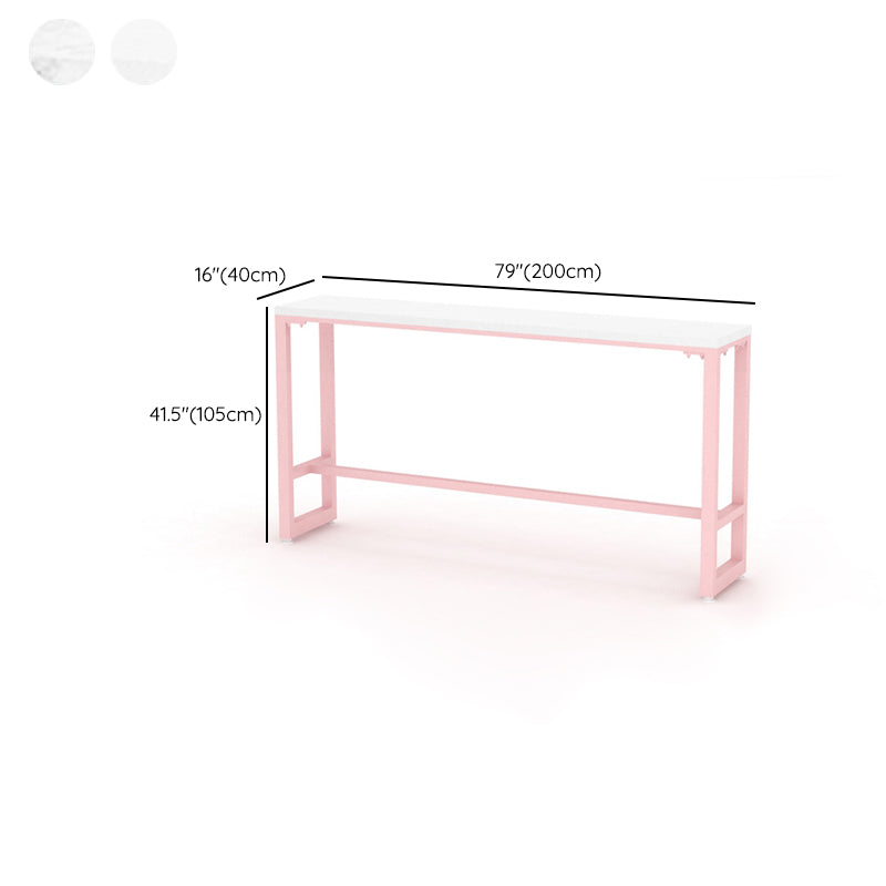 Glam Rectangle Bar Stool Table White Top Pub Table with Pink Base Clearhalo 'Bar Furniture' 'Bar Tables' 'bar_tables' 'furn' 'furn_bar_tables' 'Furniture' 'Kitchen & Dining Furniture' 7477964