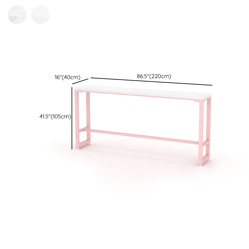 Glam Rectangle Bar Stool Table White Top Pub Table with Pink Base Clearhalo 'Bar Furniture' 'Bar Tables' 'bar_tables' 'furn' 'furn_bar_tables' 'Furniture' 'Kitchen & Dining Furniture' 7477965