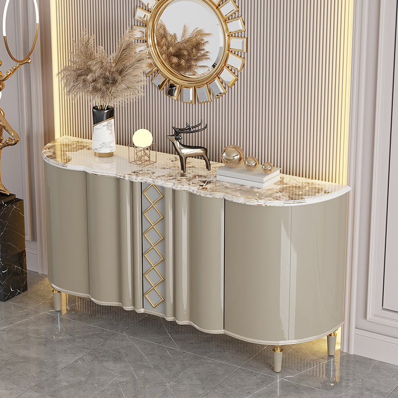 Contemporary Side Board Stone Sideboard Table with Doors for Kitchen 63"L x 16"W x 35"H Champagne Clearhalo 'buffet_sideboard' 'Buffets & Sideboards' 'furn' 'furn_buffet_sideboard' 'Furniture' 'Kitchen & Dining Furniture' 7478134