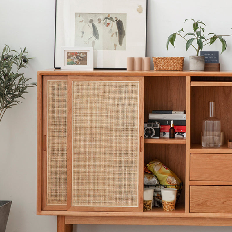 Gabinete del aparador de pino lateral contemporáneo con cajones para el comedor