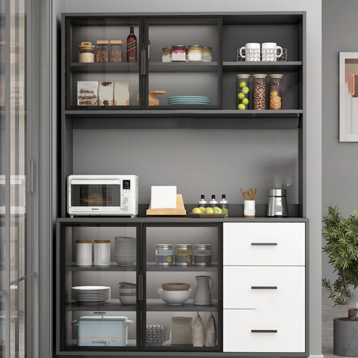 Contemporary Buffet Table Glass Doors Faux Wood Buffet Stand with Doors for Kitchen Clearhalo 'buffet_sideboard' 'Buffets & Sideboards' 'furn' 'furn_buffet_sideboard' 'Furniture' 'Kitchen & Dining Furniture' 7478216