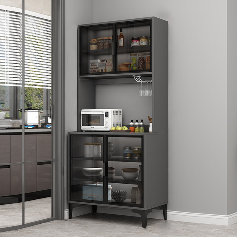 Contemporary Buffet Table Glass Doors Faux Wood Buffet Stand with Doors for Kitchen Grey 2 Clearhalo 'buffet_sideboard' 'Buffets & Sideboards' 'furn' 'furn_buffet_sideboard' 'Furniture' 'Kitchen & Dining Furniture' 7478219