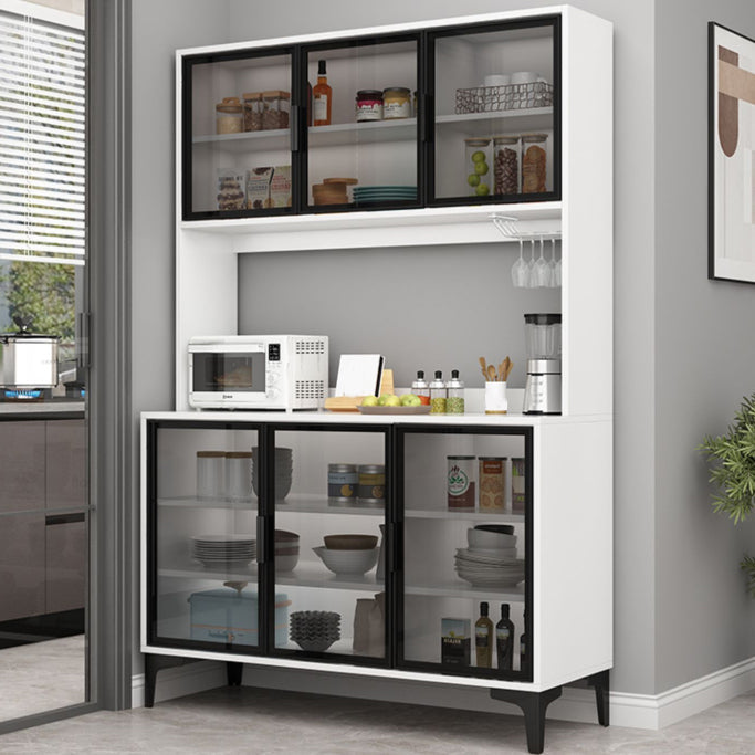 Contemporary Buffet Table Glass Doors Faux Wood Buffet Stand with Doors for Kitchen Clearhalo 'buffet_sideboard' 'Buffets & Sideboards' 'furn' 'furn_buffet_sideboard' 'Furniture' 'Kitchen & Dining Furniture' 7478220