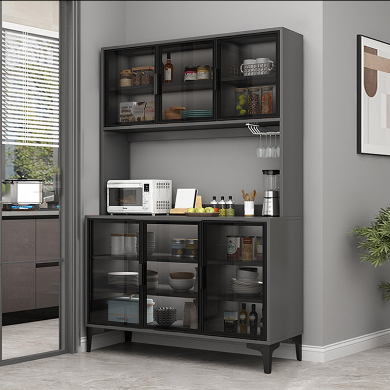 Contemporary Buffet Table Glass Doors Faux Wood Buffet Stand with Doors for Kitchen Grey 3 Clearhalo 'buffet_sideboard' 'Buffets & Sideboards' 'furn' 'furn_buffet_sideboard' 'Furniture' 'Kitchen & Dining Furniture' 7478222