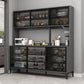 Contemporary Buffet Table Glass Doors Faux Wood Buffet Stand with Doors for Kitchen Grey 3 Clearhalo 'buffet_sideboard' 'Buffets & Sideboards' 'furn' 'furn_buffet_sideboard' 'Furniture' 'Kitchen & Dining Furniture' 7478223