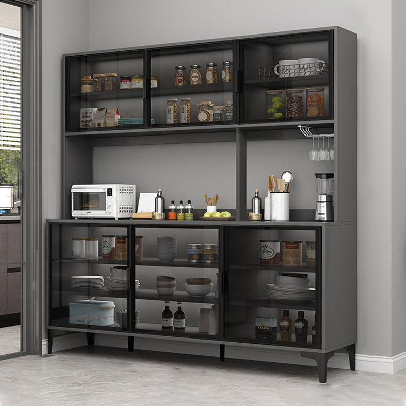 Contemporary Buffet Table Glass Doors Faux Wood Buffet Stand with Doors for Kitchen Grey 3 Clearhalo 'buffet_sideboard' 'Buffets & Sideboards' 'furn' 'furn_buffet_sideboard' 'Furniture' 'Kitchen & Dining Furniture' 7478223